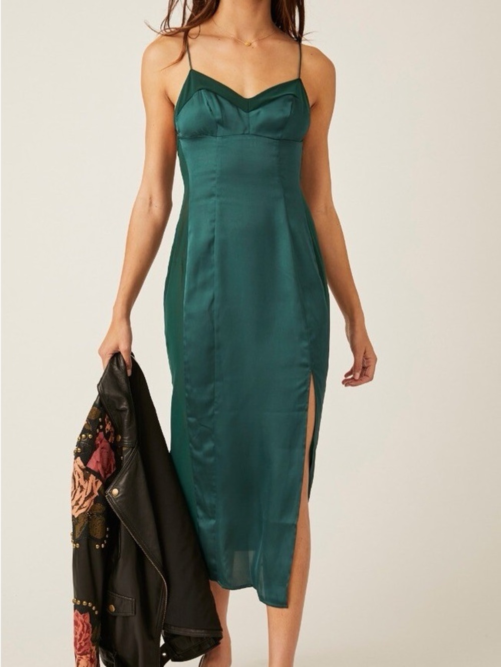 Free people satin emerald green slip dress medium